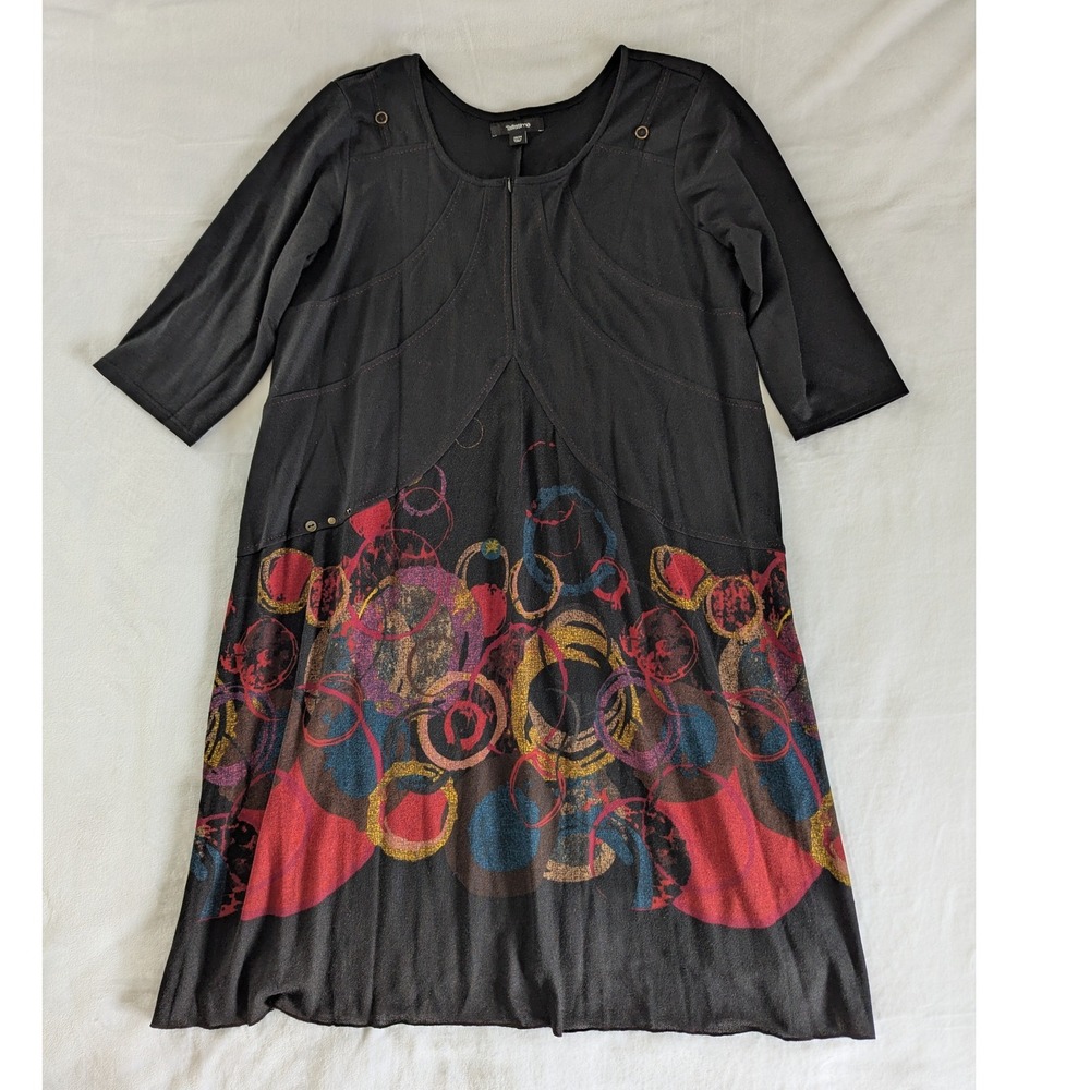 Taillissime Black Abstract Circles 3/4 Sleeve Midi‎ Dress Women's Size 22/24